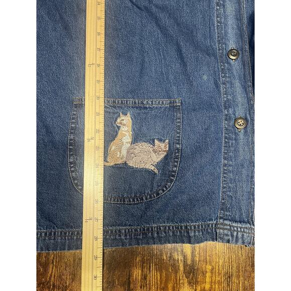 Blair Denim Jacket Womens 2XL Blue Cat Embroidered Pockets Casual Button Up - Picture 12 of 12